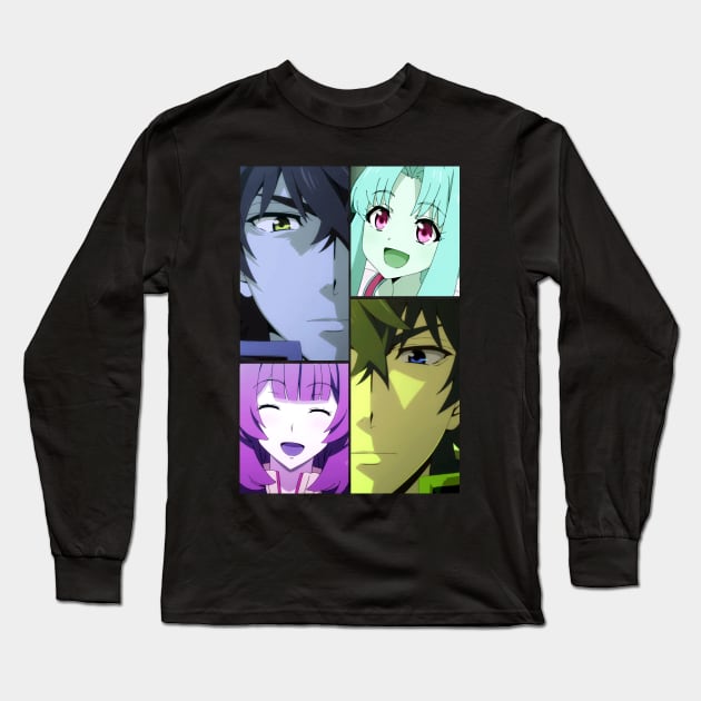 Cool Retro Shield Hero Characters Collage Long Sleeve T-Shirt by designsenpai